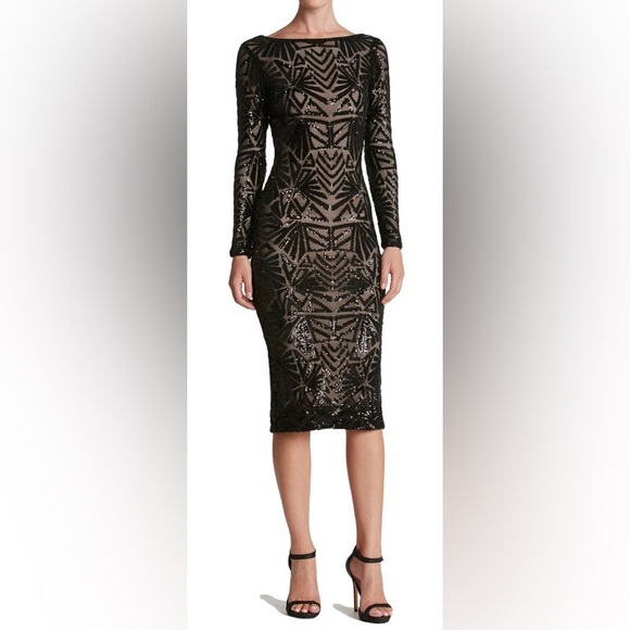 Dress the Population Emery Black Sequin Long Sleeve Dress sz S nwt - Picture 4 of 6
